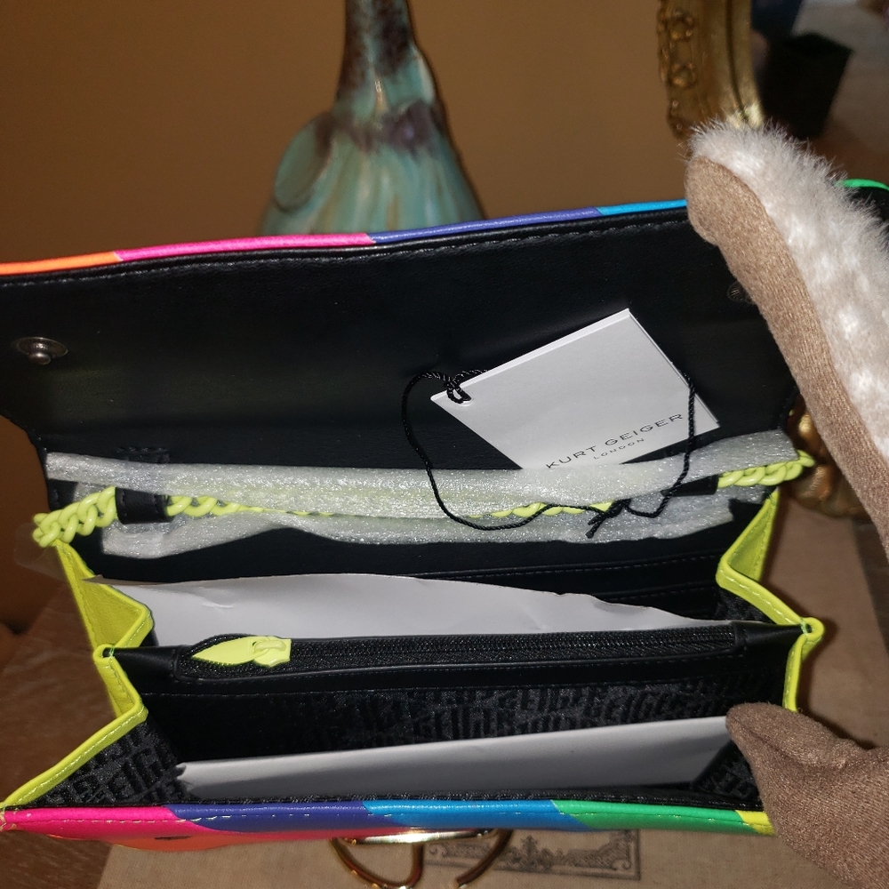 Kurt Geiger Rainbow Stripe Leather Crossbody - Neon Multicolor NWT! - Picture 7 of 10